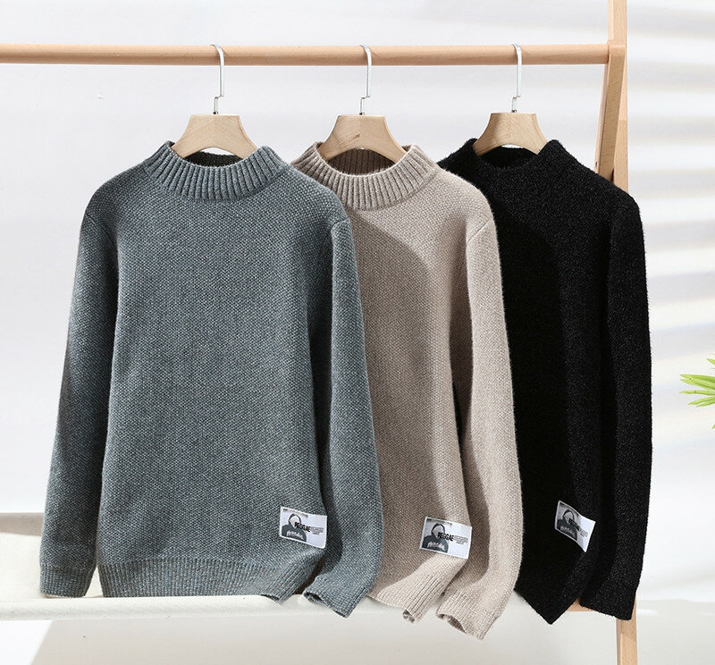 Mens Casual Sweater Autumn Winter Solid Color Round Imitation mink Knitted Pullover Fashion Men Clothing Warm Long Sleeve Sweate