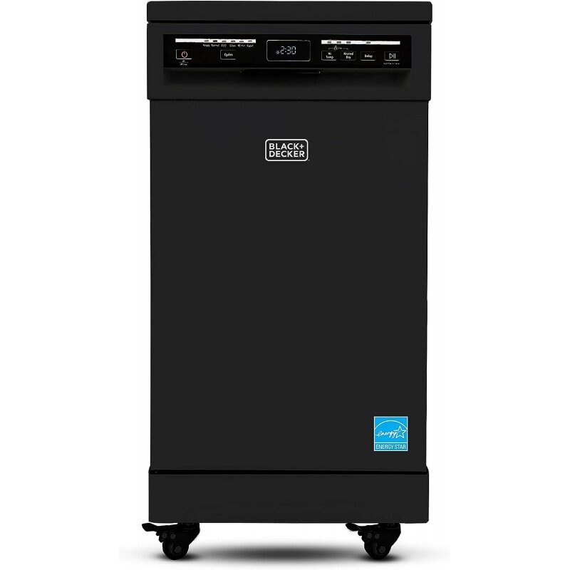 Портативная посудомоечная машина BLACK DECKER, ширина 18 дюймов, 8 позиций, Черная