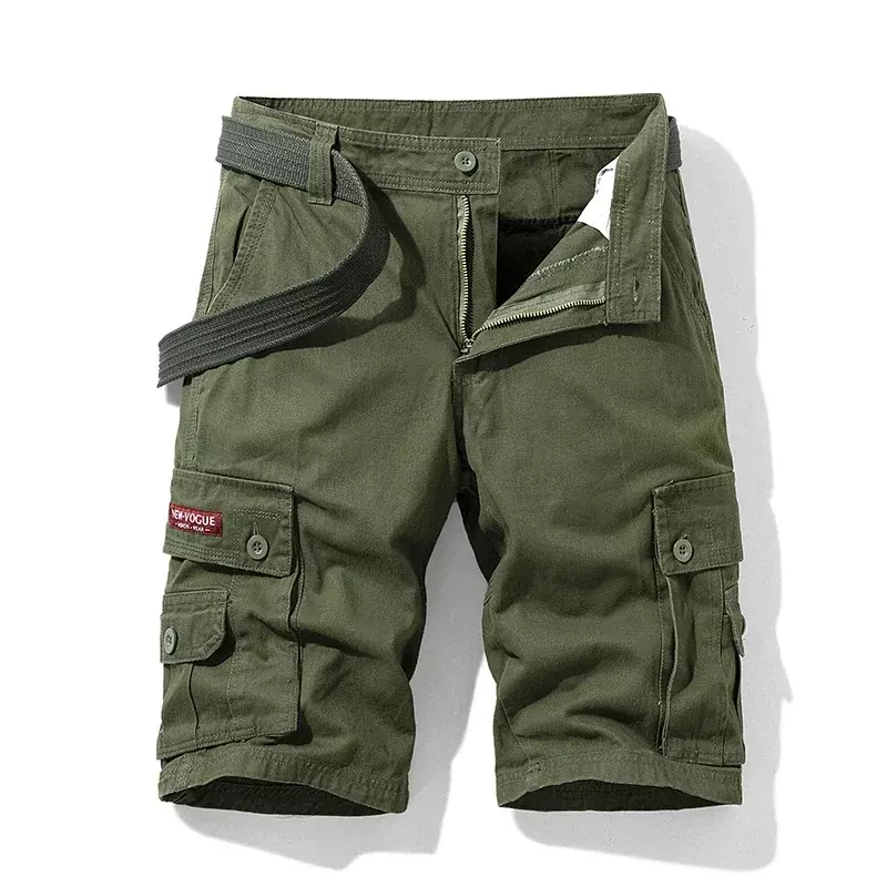 Pantalones cortos tácticos de carga para hombre, Shorts de pesca para exteriores con múltiples bolsillos, color negro sólido, estilo militar, Verano