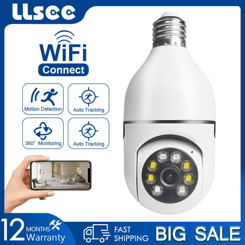 LLSEE Kamera CCTV IP WIFI nirkabel HD 3MP, dengan rotasi 360 derajat dan perhiasan cahaya kabel YILOT ptz penglihatan malam full HD