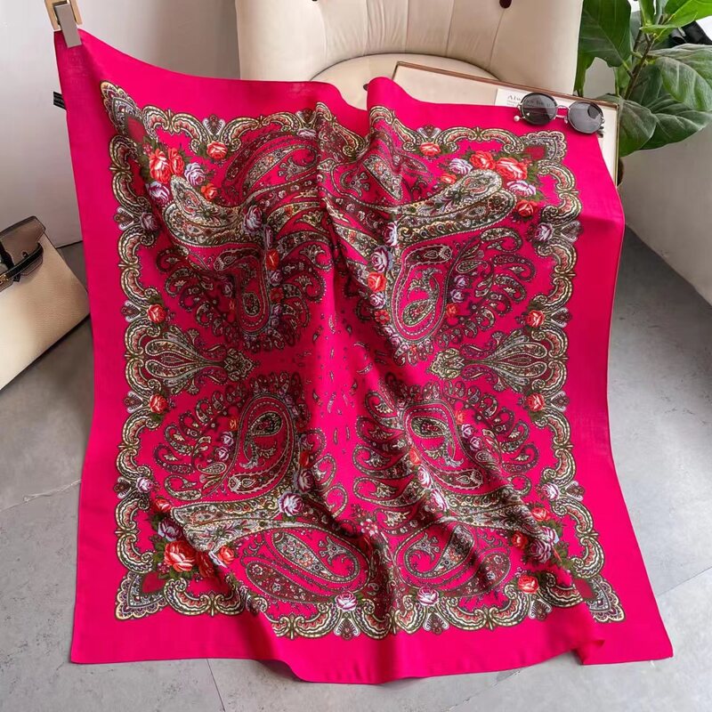 Foulard carré russe 110x110cm pour femmes, bandana imprimé floral de luxe, châle, 21ème, bandeau, ethnique, paisley