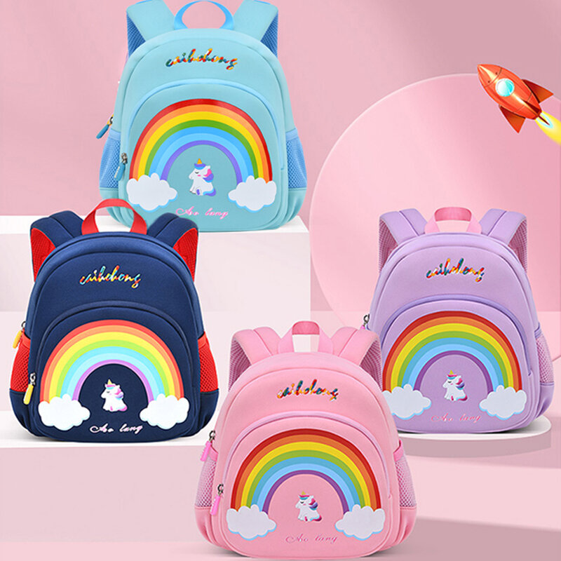 Школьные ранцы для девочек и мальчиков, радужные рюкзаки с мультипликационным единорогом для начинающих ходить детей