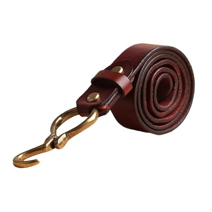 Cinturón de cuero genuino hecho a mano para hombres y jóvenes, correa de piel de vaca de capa superior, marca de moda, hebilla de cobre antiguo