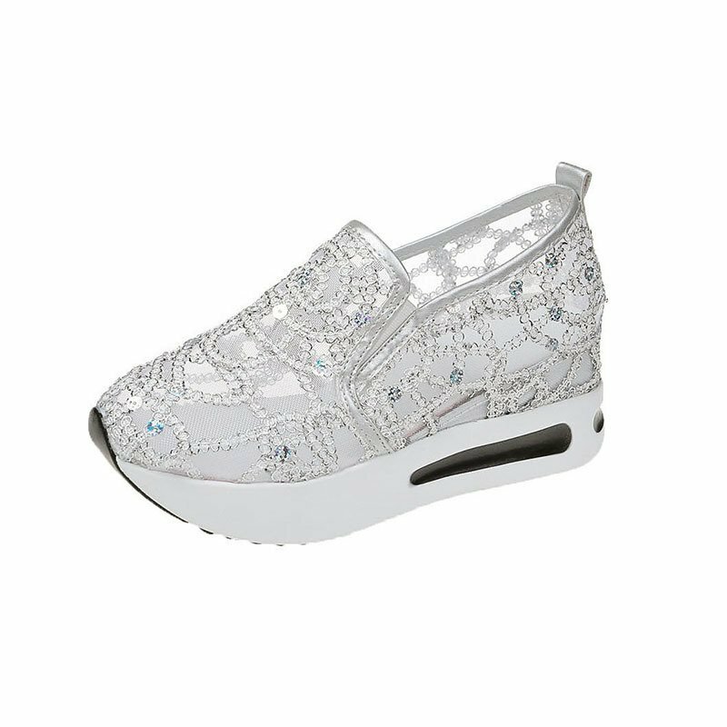 Туфли женские сетчатые на шнуровке, однотонные лоферы, повседневная обувь на высоком каблуке, белые кроссовки с подъемом, лето