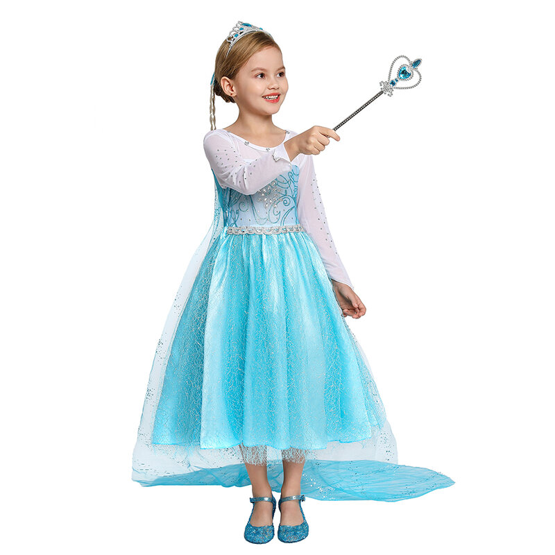 Disney Kinder Mädchen Cosplay Elsa Prinzessin gefroren Schnee königin Kostüm Kinder Geburtstags feier Halloween Karneval Kleid Robe Vestidos