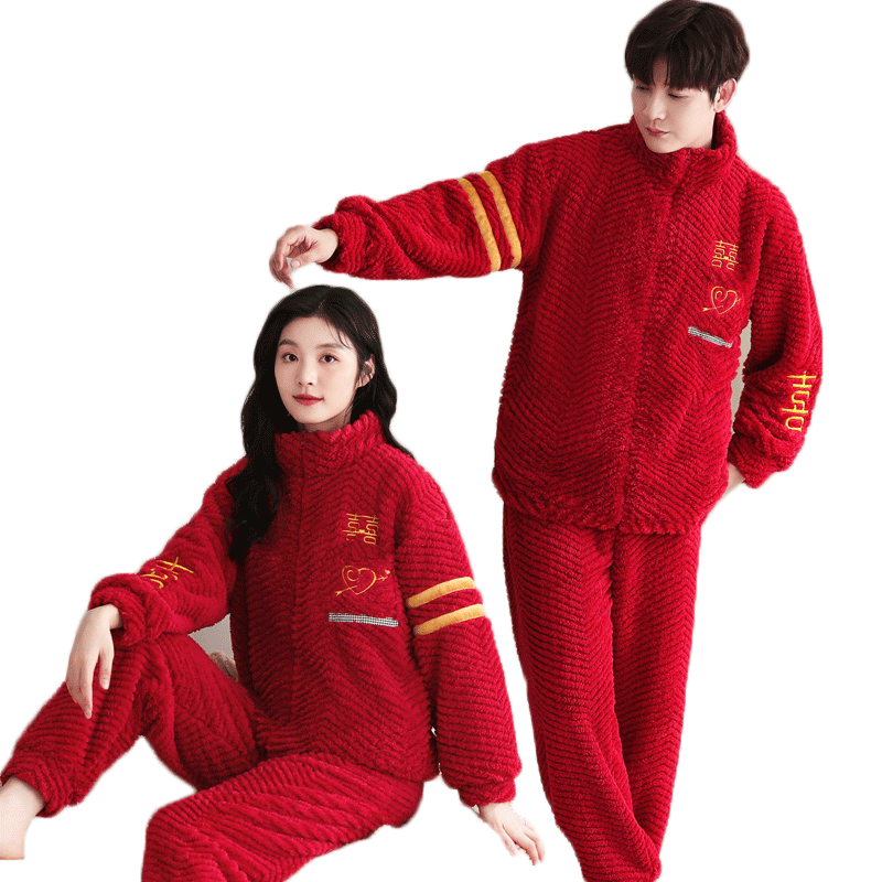 High Quality Couple Pajamas Set Flannel Sleepwear Women Men Warm Fleece Pijama Winter Lovers Kimono Home Clothes