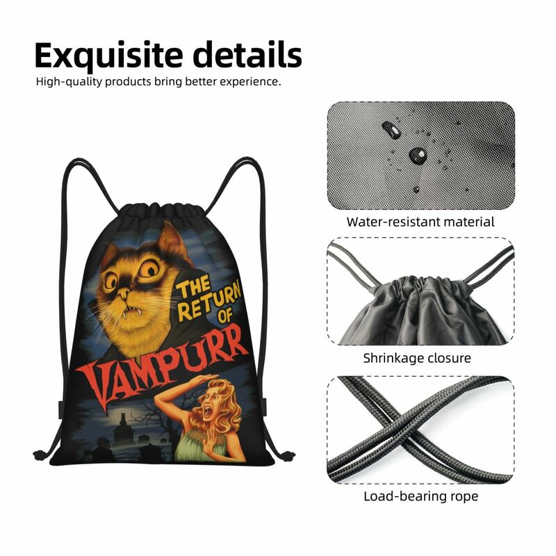 The Return Of Vampurr Cat-mochila con cordón para hombre y mujer, saco deportivo para gimnasio, bolsa de compras plegable