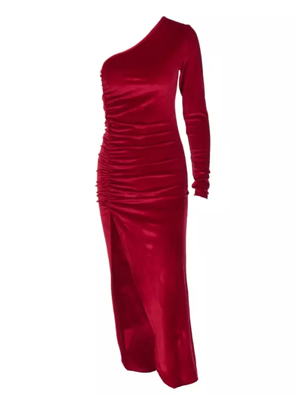 Dress Midi wanita, gaun pesta malam lengan panjang elegan Bodycon pensil Split musim semi musim gugur 2024