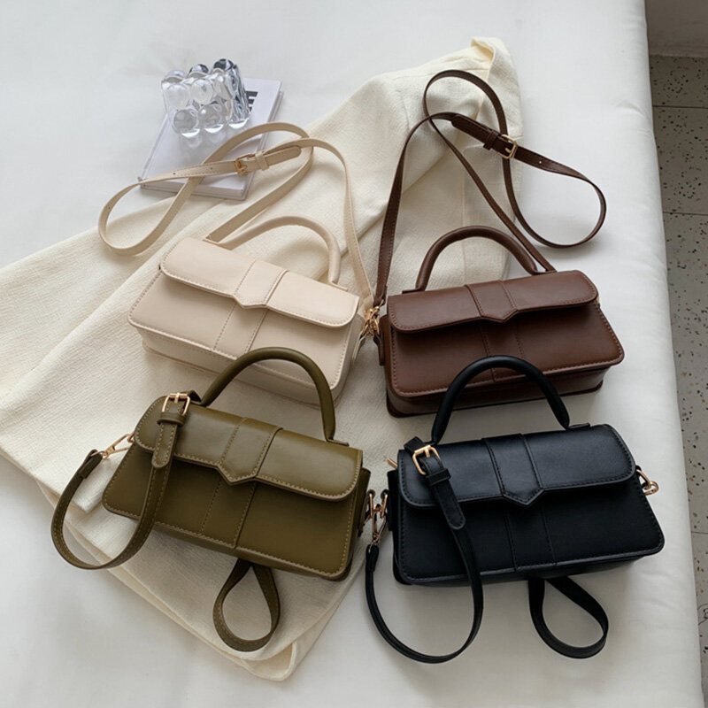 New Solid Color Pu Leather Shoulder Bag for Women Handbag Fashion Small Crossbody Bags Vintage Underarm Bag Square Satchel