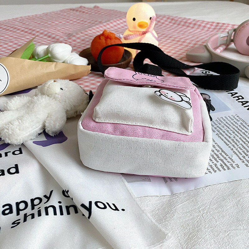 Sac à bandoulière en toile pour femmes, petit sac messager à la mode coréenne pour étudiantes, sacs à main en tissu de coton