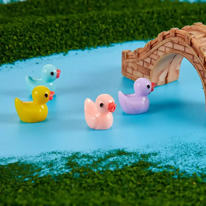 Miniatur akuarium, 50 buah ornamen bebek kuning Resin Mini bebek kecil lanskap taman rumah boneka