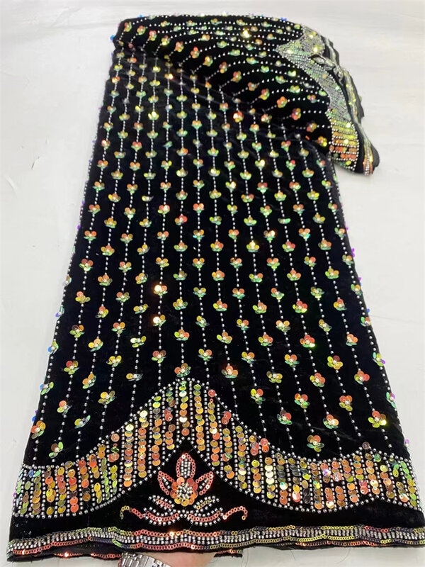 Tela de encaje de terciopelo africano para mujer, vestido de novia nigeriano de lujo con lentejuelas de alta calidad, flocado, 2024