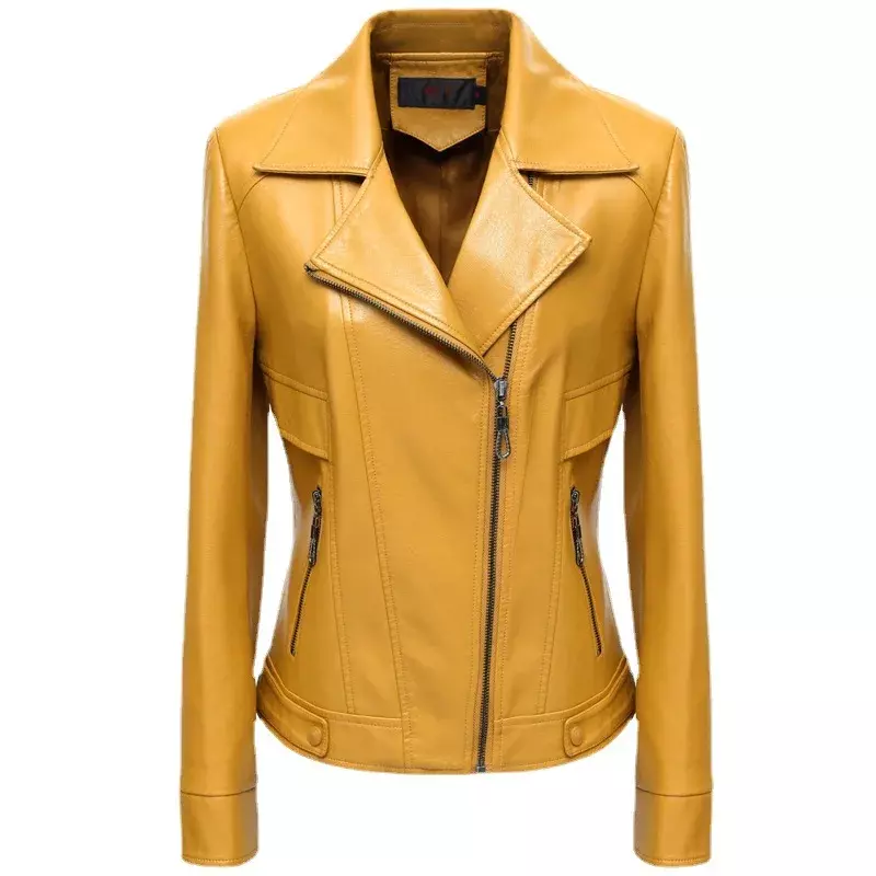 Jaqueta de couro curta com zíper para mulheres, casaco elegante, moda coreana, nova, outono, 2023