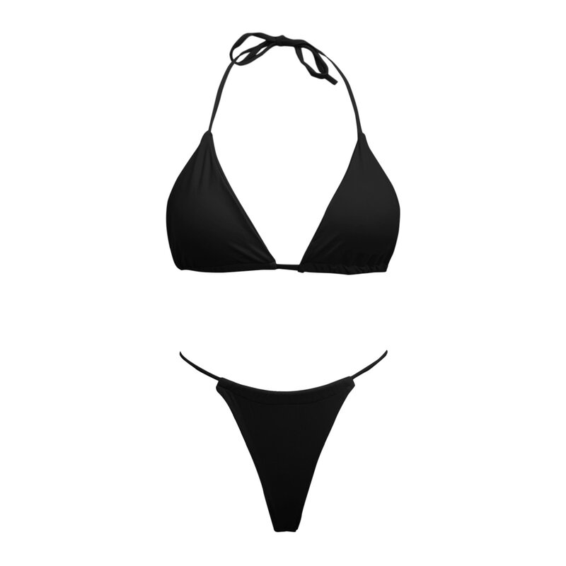 Set Bikini Solid 2024 pakaian renang Push Up seksi baju renang wanita Brasil baju renang Halter pinggang rendah Biquini dua potong pakaian pantai mandi