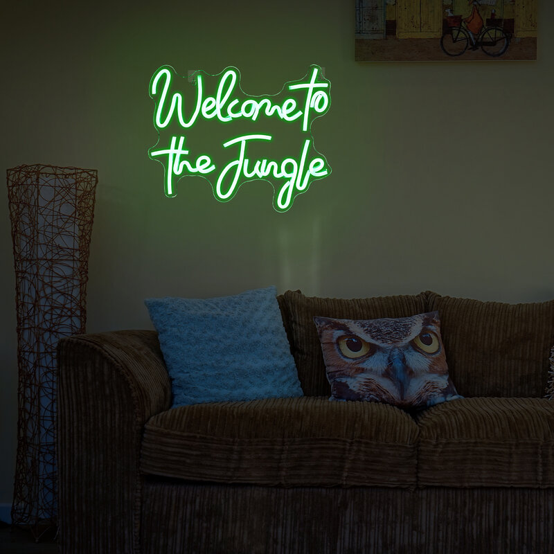 Bienvenido a la jungla letrero LED de neón verde, luces decorativas, decoración de habitación, lámpara de pared de arte USB, adornos de fiesta brillantes