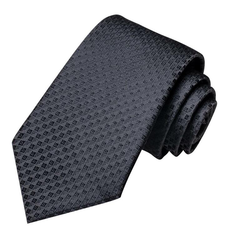 Classic Black Plaid Solid 2022 New Fashion Brand Ties for Men Wedding Party Necktie Set Handkerchief Cufflinks Gift Wholesale