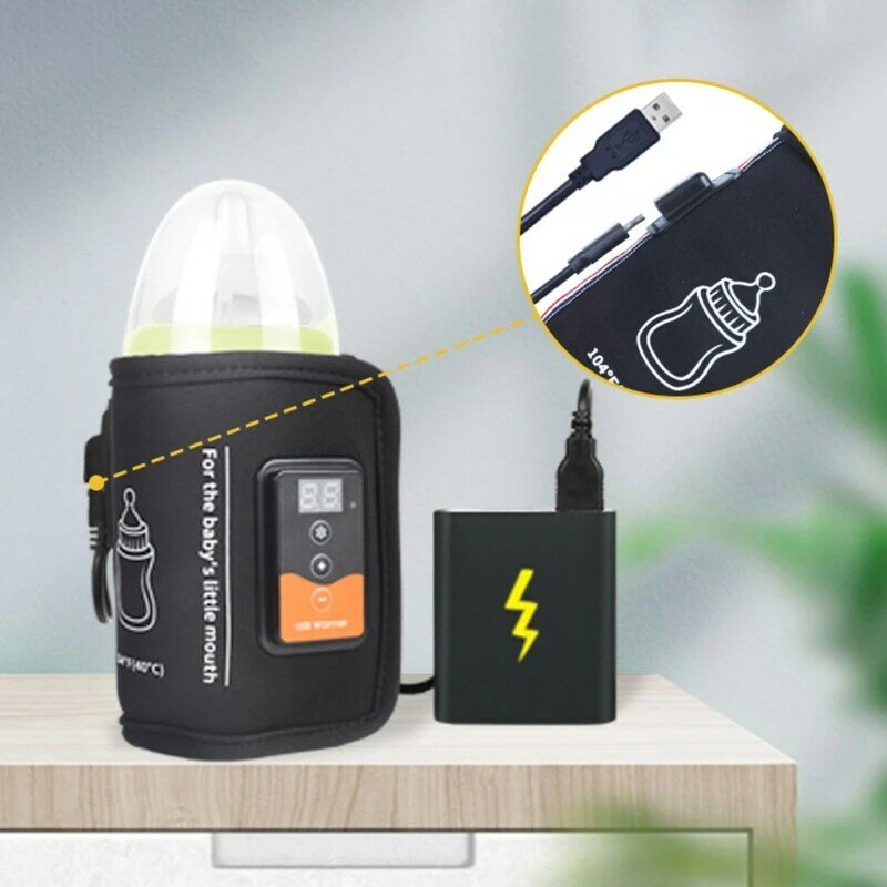 Draagbare babyflessenwarmer Verwarming USB-autolader Reisbeker Melkthermostaat Flessenwarmteafdekking Afneembare
