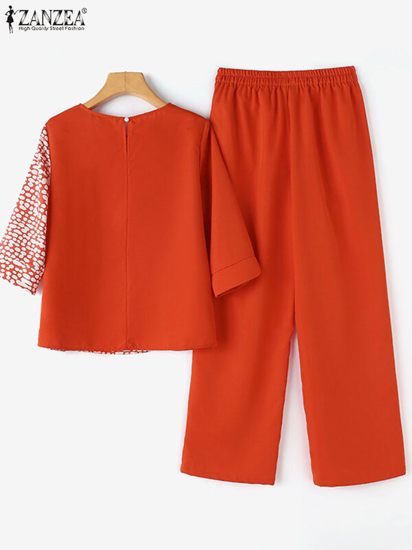 ZANZEA-Conjunto de pantalones de verano para mujer, chándal de 2 piezas, pantalones de trabajo informales, trajes a juego, blusa con estampado Floral, 2024