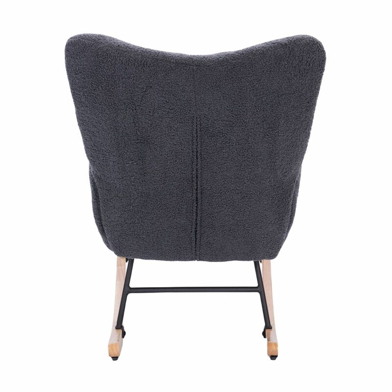 Dark Grey Teddy Upholstered Nursery Rocking Chair - Perfect Addition to Your Living Room or Bedroom! Enjoy Comfort and Style wit