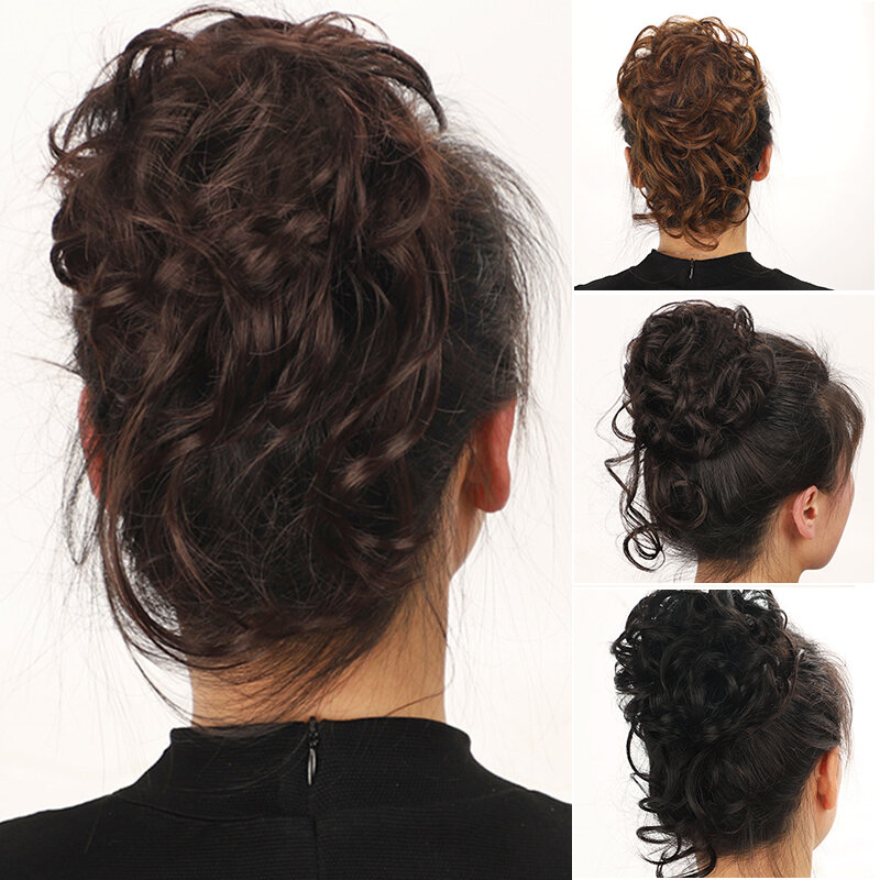 Synthetische Rommelige Haren Bun Curly Donut Chignon Met Elastische Band Hair Extensions Nep Pruiken Voor Vrouwen Diademas Para El Pelo Mujer