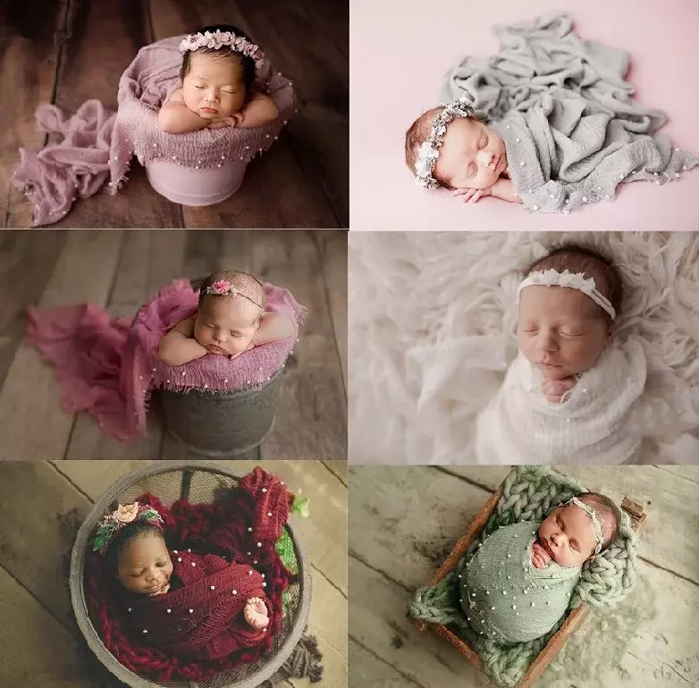 Multifunktionale Weiche Baby Fotografie Requisiten Neugeborenen Fotografie Decke Baby Foto Wraps Perlen Perlen Muslimischen Wraps