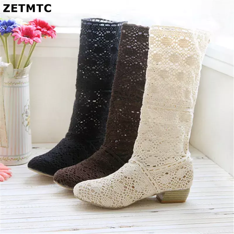 Crochet Summer Boots 2024 New Shoes Lace Hollow Crochet Boots XL Hollow Fashion Women's Boots 34-43  Zapatos De Mujer