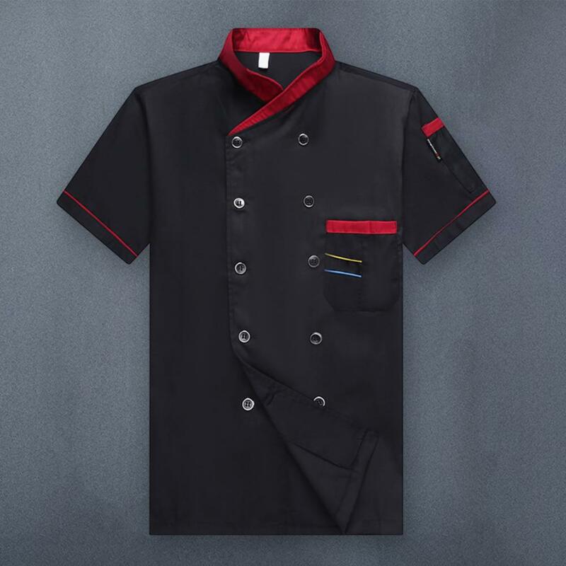 Camisa de Chef de doble botonadura, parche de bolsillo, botones de manga corta para cocinar en restaurante, uniforme de Chef Unisex de talla grande, ropa de restaurante