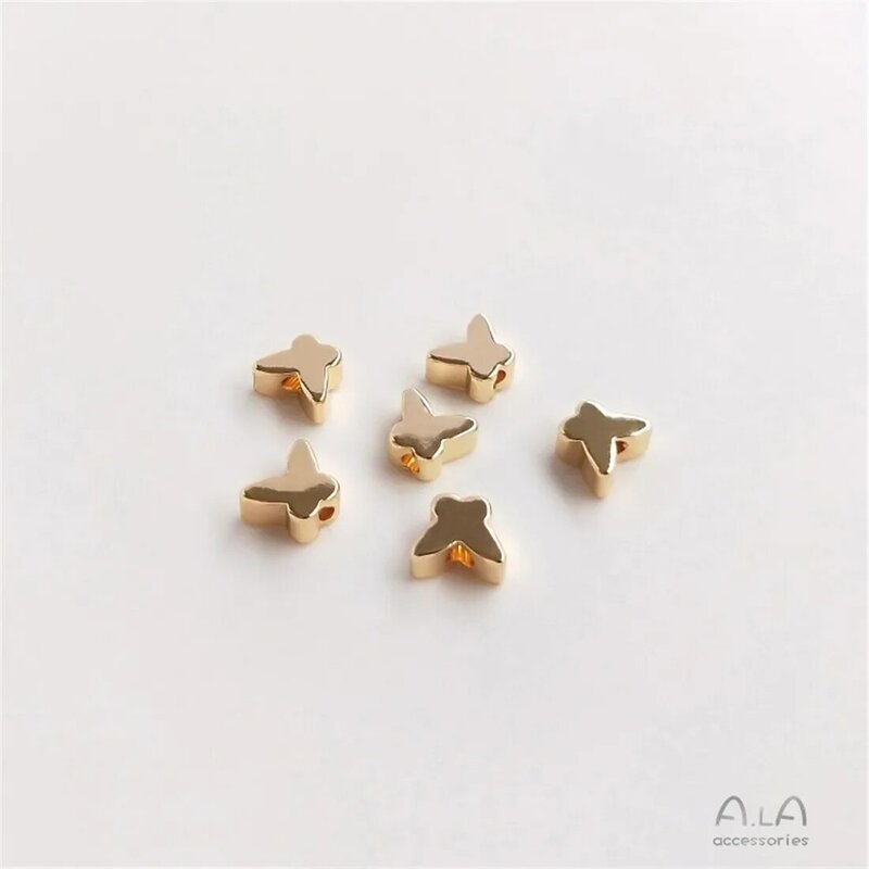 14K Gold String Through-hole Vertical Hole Batch Flower Butterfly Shaped Separated Beads DIY Handmade Jewelry Loose Beads C161