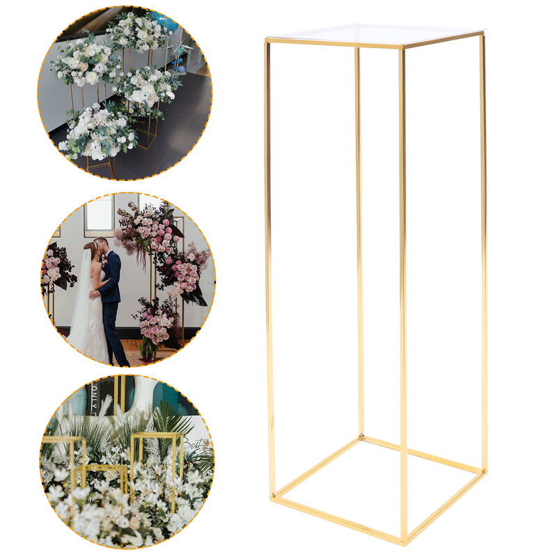 Soporte de suelo de flores superior transparente, columna de Metal, arreglo de flores para fiesta de boda, decoración de centro de mesa de cena