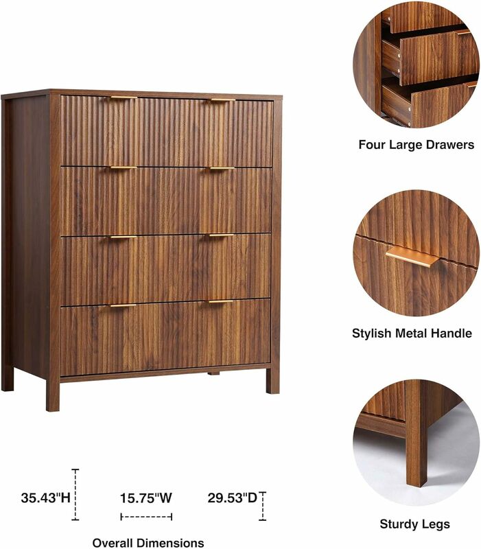 Cómoda de cajones para dormitorio, mueble ancho y moderno con diseño de Panel acanalado en forma de onda, almacenamiento de madera