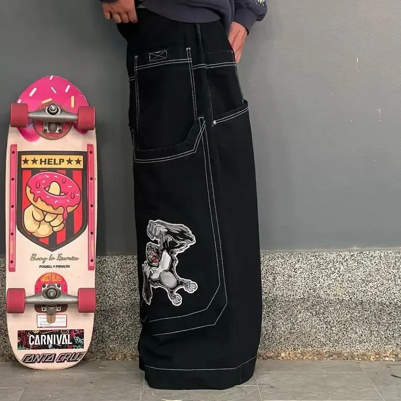 Harajuku Hip Hop Rock Skateboard nuovi Jeans modello Gorilla stampa pantaloni larghi larghi Jeans coppie Streetwear pantaloni larghi a vita alta