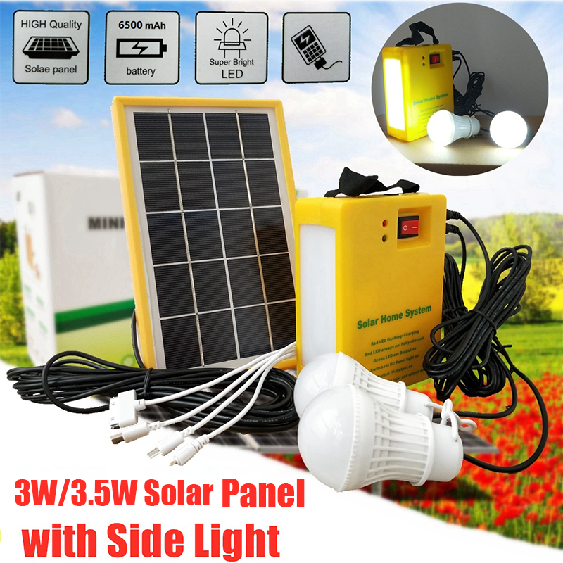 태양 광 패널 발전기 홈 시스템 키트 3 LED 전구, 태양 램프 비상 조명 4 헤드 USB 충전 야외 정원