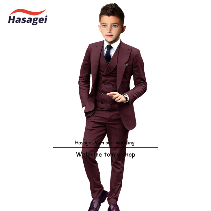 Abito formale per bambini abito 3 pezzi smoking per ragazzi da sposa 2-16 anni Blazer personalizzato vestito da festa giacca Slim Fit pantaloni gilet