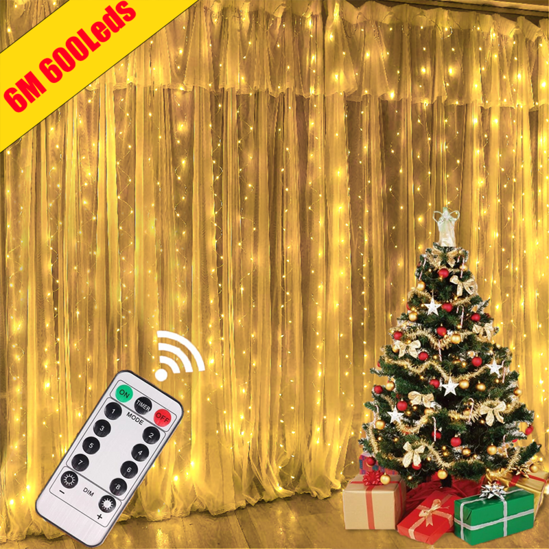 Rideau Lumineux LED avec Télécommande USB, 8 Modes, Décoration de Mariage, Noël, Maison, Chambre à Coucher, Nouvel An