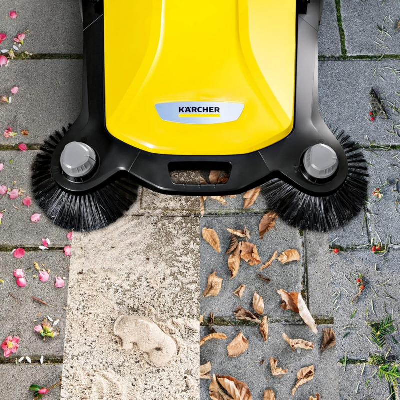 Kparcher-S 6 Twin Walk-Behind Outdoor Hand Push Floor Sweeper 10 galloni capacità 33.9 "larghezza di spazzamento-spazzatrici fino al 32,300
