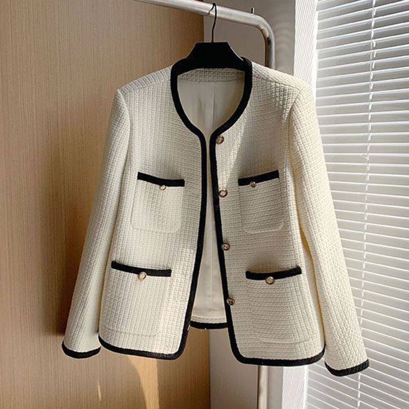 Elegant Cropprd Tweed Jackets Women Single Breasted Coats Korean Chic Slim Outwear Vintage Woolen Jackets Female Casual Tops 3XL