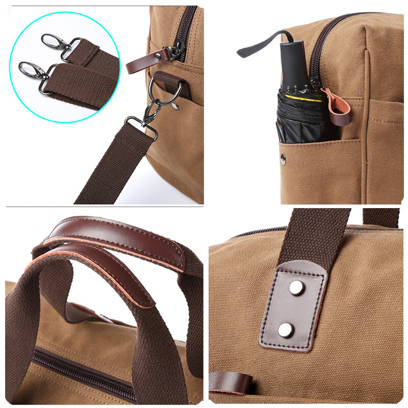 Tas tangan kanvas pria, tas bisnis kasual cocok untuk Laptop 15.6 inci, tas bahu perjalanan kebugaran kualitas tinggi