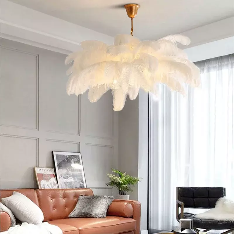 Nordic Struisvogel Feather Led Hanglamp Woonkamer Veren Lamp Slaapkamer Home Decor Binnenverlichting Hangende Armatuur Glans