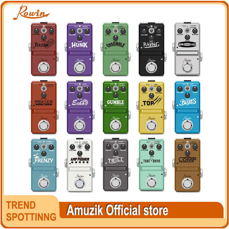 Rowin Mini Guitar Effect Pedals Flanger Compressor Booster Overdrive Fuzz Tremolo Bluesy Distortion for Electric Guitar and Bass