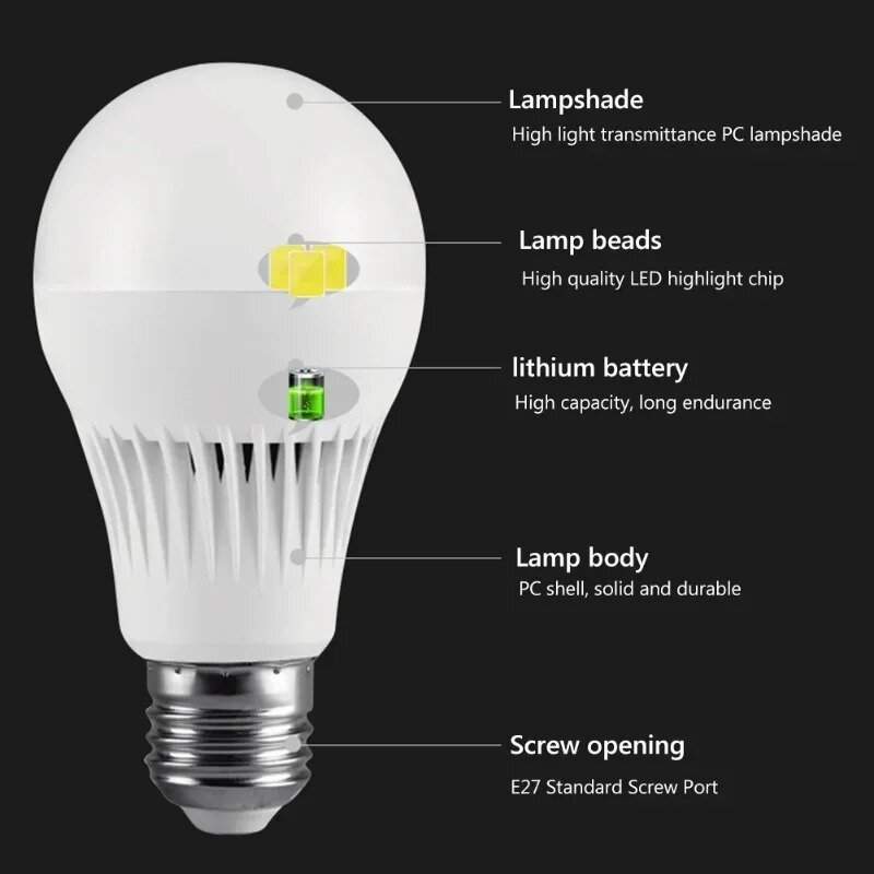 Lâmpada recarregável Light-Up Camping Lantern, Touch Light-Up Bulb, Iluminação de emergência ao ar livre, Lanterna, E27, 5W, 7 W, 12 W, 15W