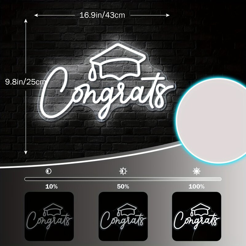 Congratulations Graduation Neon Sign Light, Celebrate Graduation Neon Wall Sign Gift, USB Powered Night Light