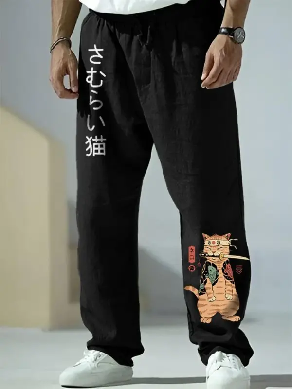 Calças largas de comprimento total para homens e mulheres, hipster, harajuku, gatos japoneses, gatinho, calças de verão, streetwear, sweatants, roupas