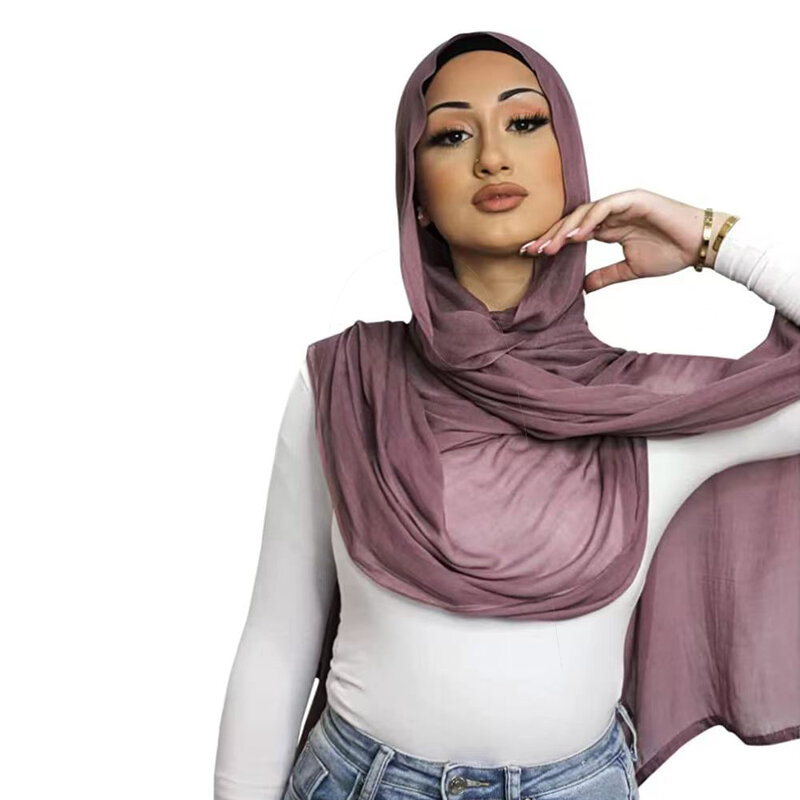 Double Stitches Edge Scarf para mulheres muçulmanas, Viscose Hijab, algodão liso, xale modal, macio, leve, Rayon, 185x85cm