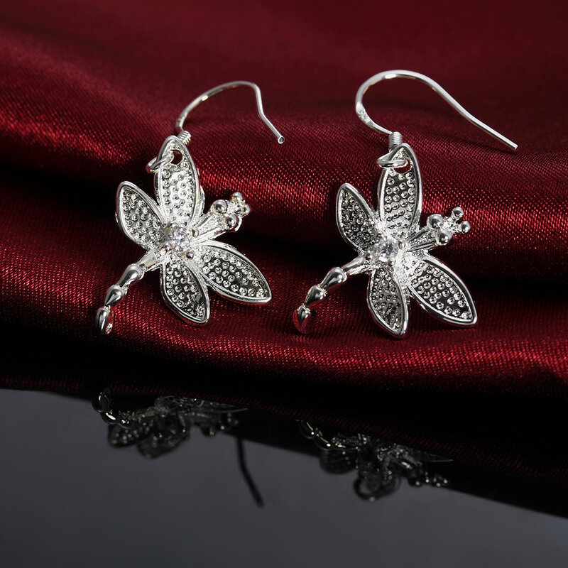 Hete Verkoop Sieraden 925 Sterling Zilveren Oorbel Mode Vrouw Kristallen Libel Oorbellen Geschenken Voor Vriendinnen