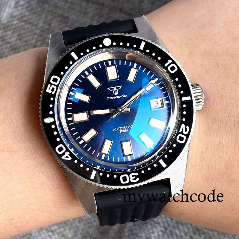 Tandorio-Relógio de mergulho automático masculino, vidro de safira com cúpula AR, anel prateado, aro rotativo, verde Lume, 41mm, 62MAS, PT5000, NH35A, 300m
