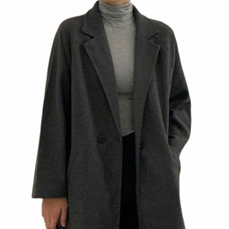 Женское шерстяное пальто средней длины, элегантное свободное повседневное пальто на одной пуговице с лацканами и карманами, осень 2023