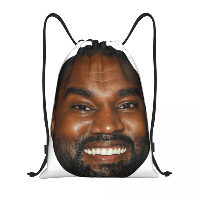 Kustom lucu Kanye West Meme tas punggung dengan tali tarik ringan Rapper produsen musik Gym olahraga Sackpack karung untuk bepergian