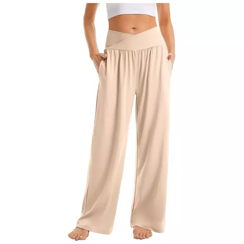 Pantalones de chándal holgados e informales para mujer, pantalones de Yoga cómodos de cintura alta, atléticos, con bolsillos, YDL42, 2024