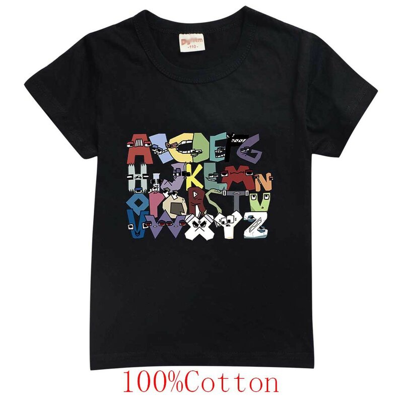 Boys & Girls Summer Fashion Tops Tees Children's 100% T-Shirts 26 Alphabet Lore Print Casual Family Kids Clothing 2-14Years