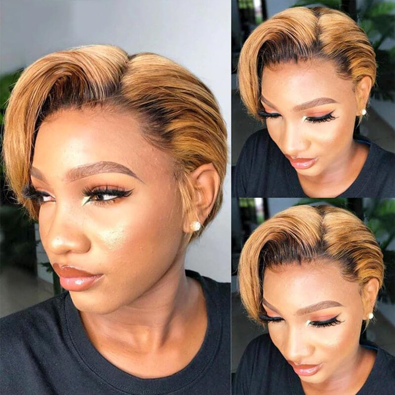 1B/30 Short Pixie Cut Lace Front Wigs Human Hair 13x4x1 Straight Lace Human Hair Wigs For Black Women Glueless Pre Plucked Wigs